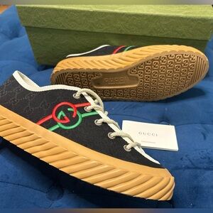 Gucci Men’s shoes Black Canvas Interlocking G Trainer Sneakers